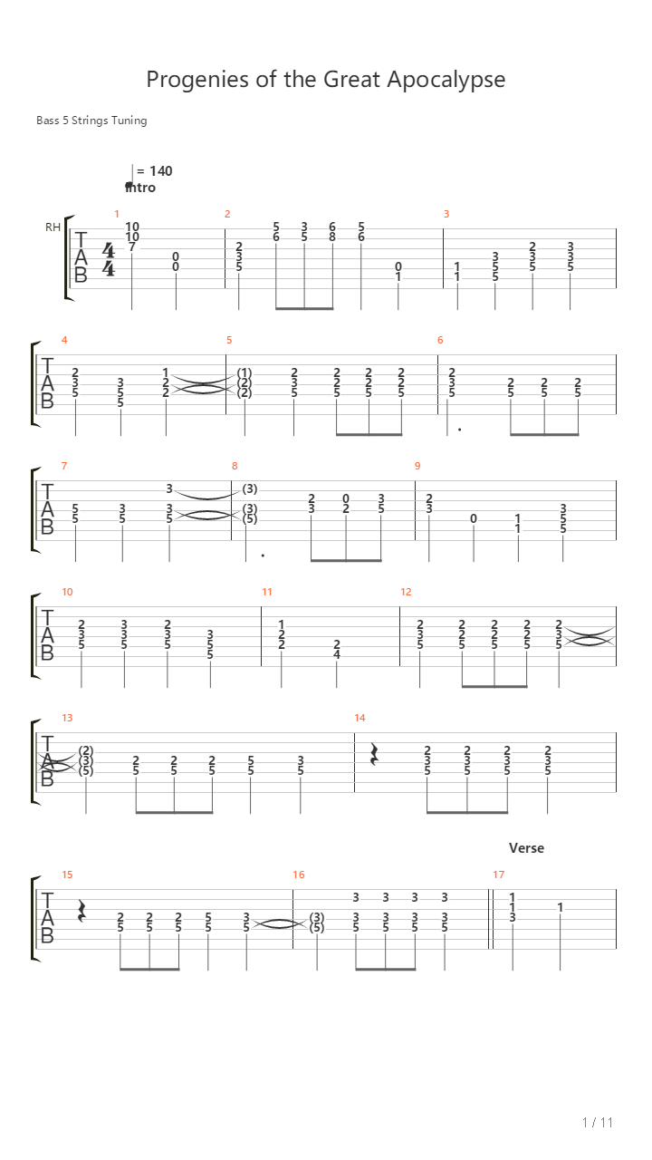 Progenies Of The Great Apocalypse吉他谱