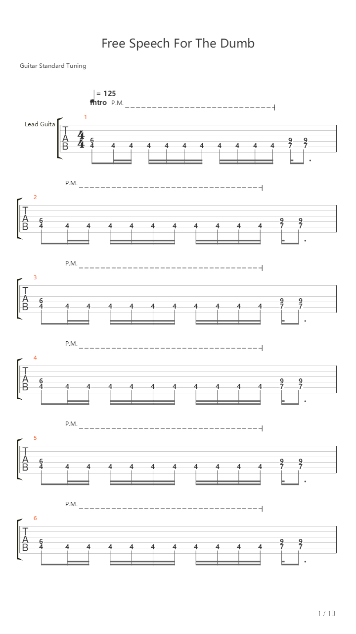 Free Speech For The Dumb吉他谱