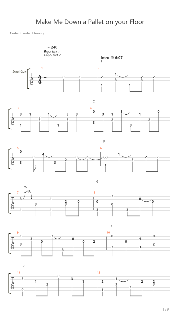 Make Me Down A Pallet On Your Floor吉他谱