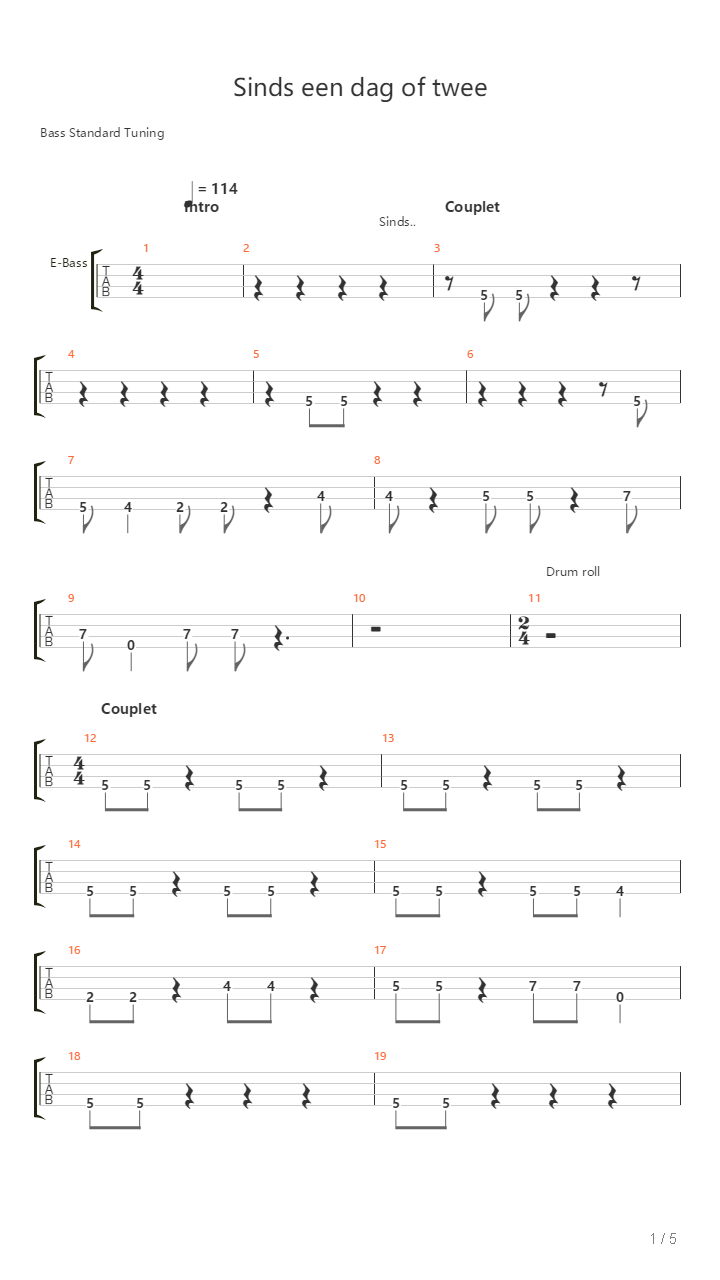 Sinds 1 Dag Of 2 32 Jaar吉他谱