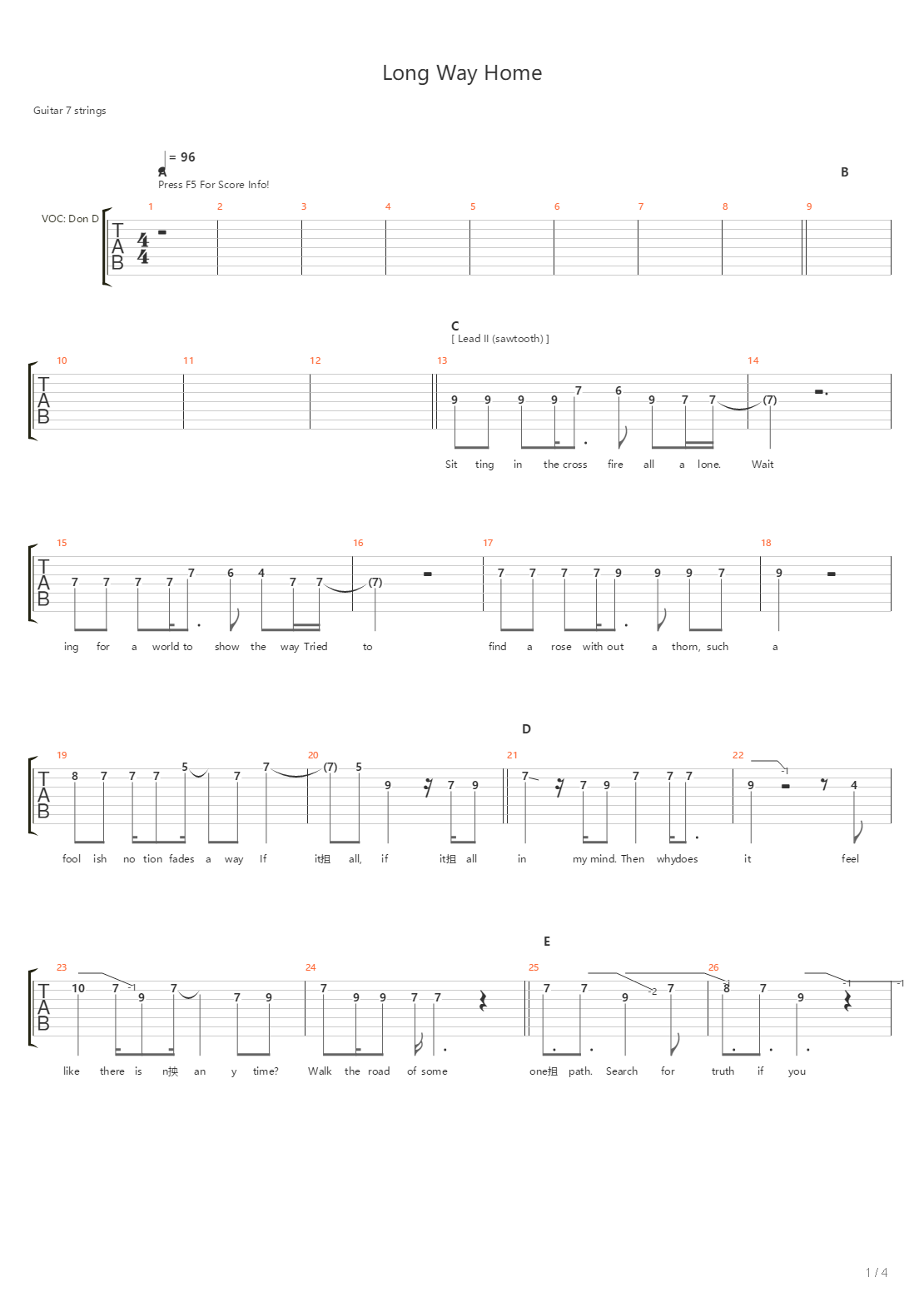 Long Way Home吉他谱