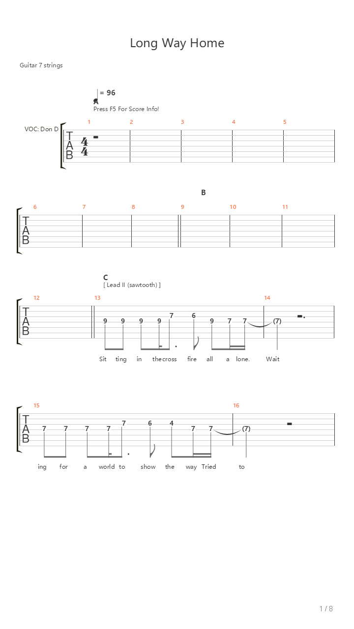 Long Way Home吉他谱