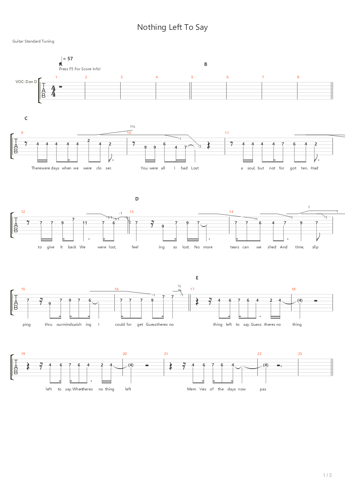 Nothing Left To Say吉他谱
