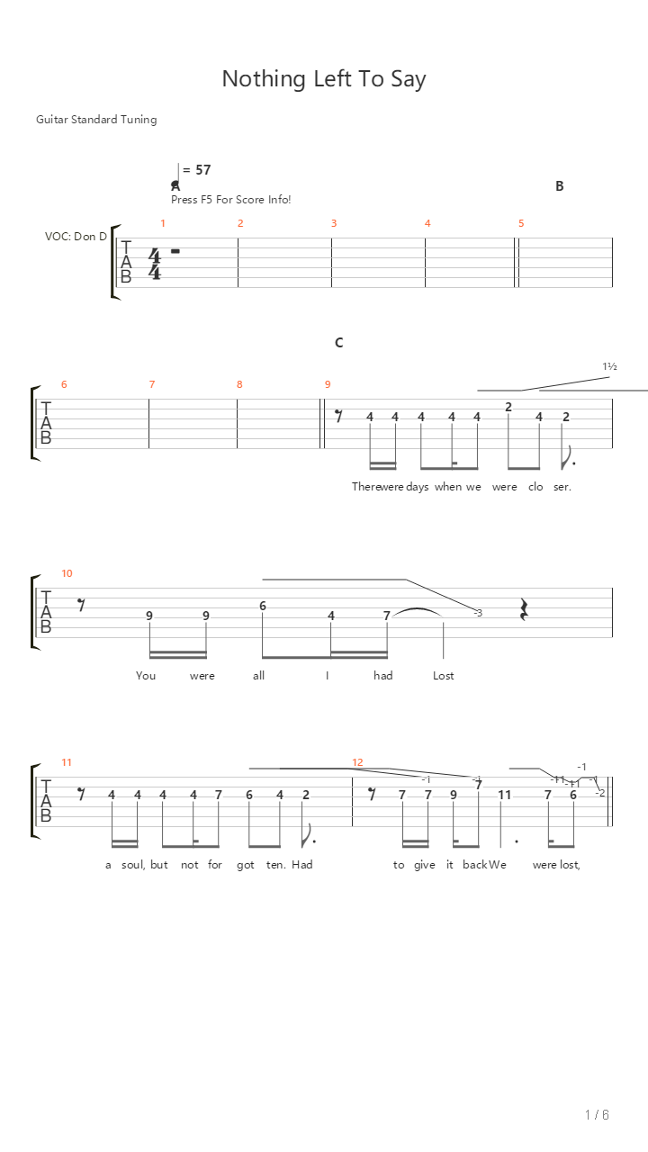 Nothing Left To Say吉他谱