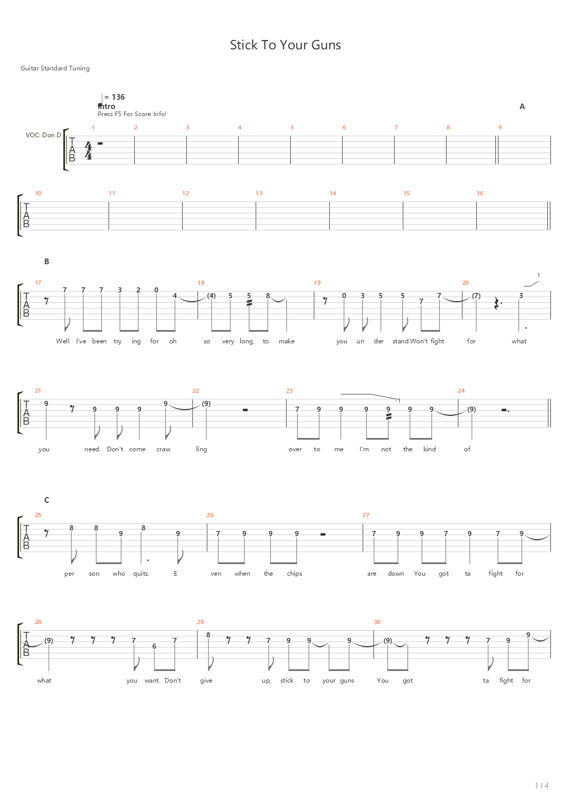Stick To Your Guns吉他谱