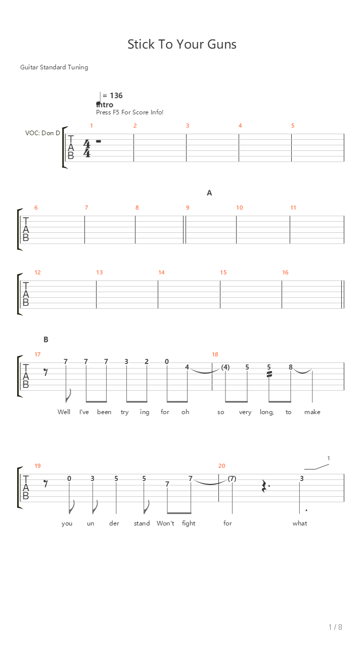 Stick To Your Guns吉他谱