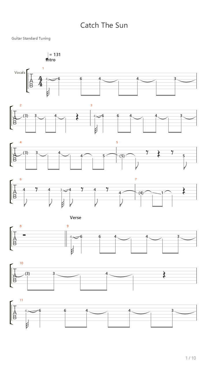 Catch The Sun吉他谱