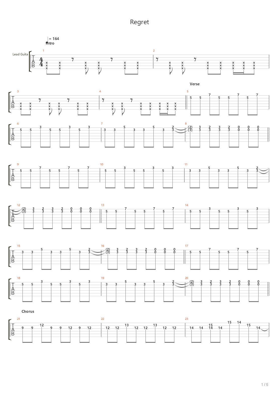 Regret吉他谱
