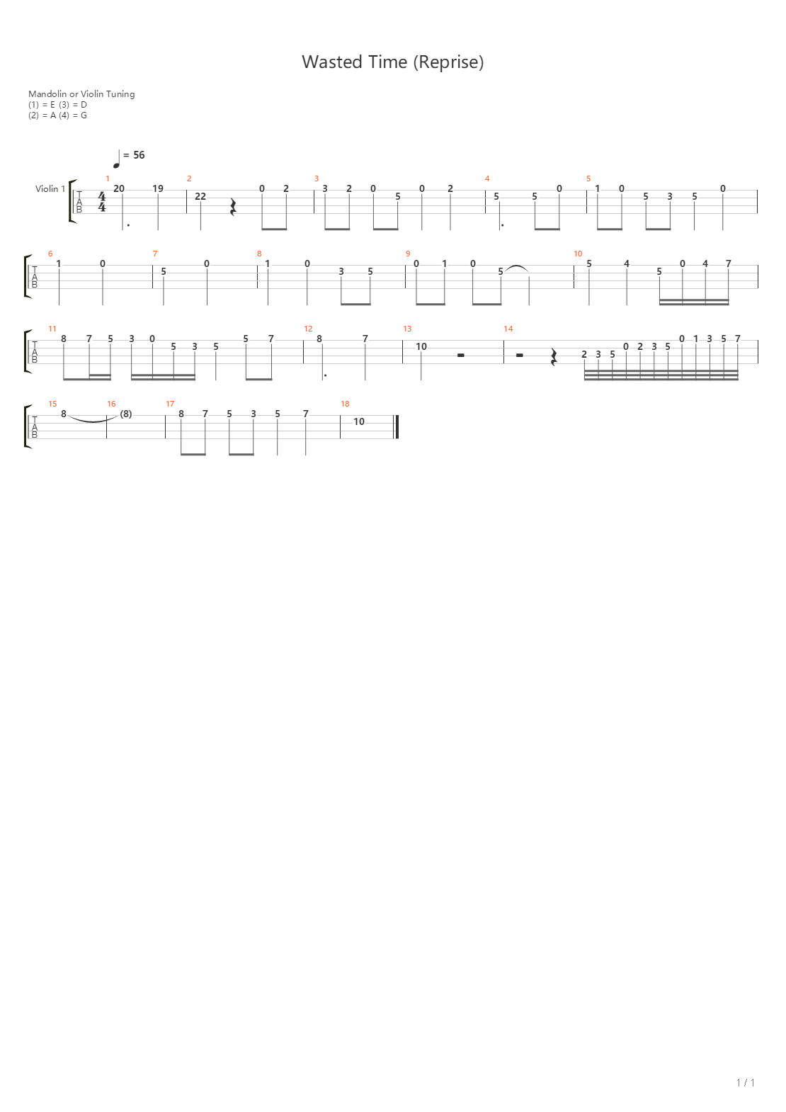 Wasted Time Reprise吉他谱