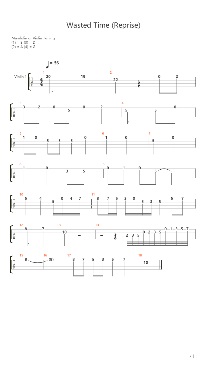 Wasted Time Reprise吉他谱