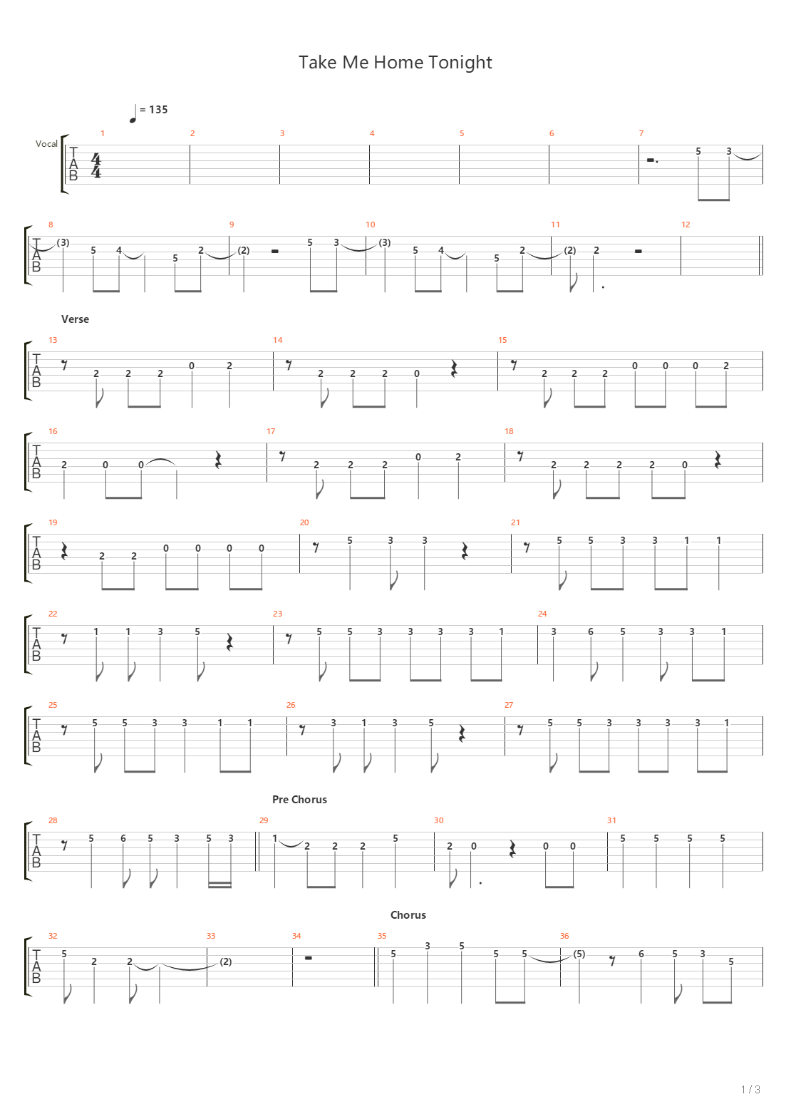 Take Me Home Tonight吉他谱
