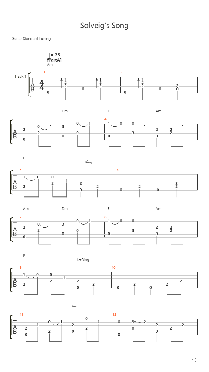 Solveigs Song吉他谱