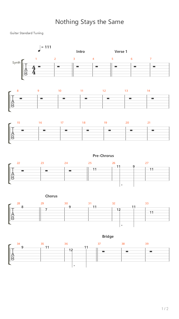 Nothing Stays The Same吉他谱