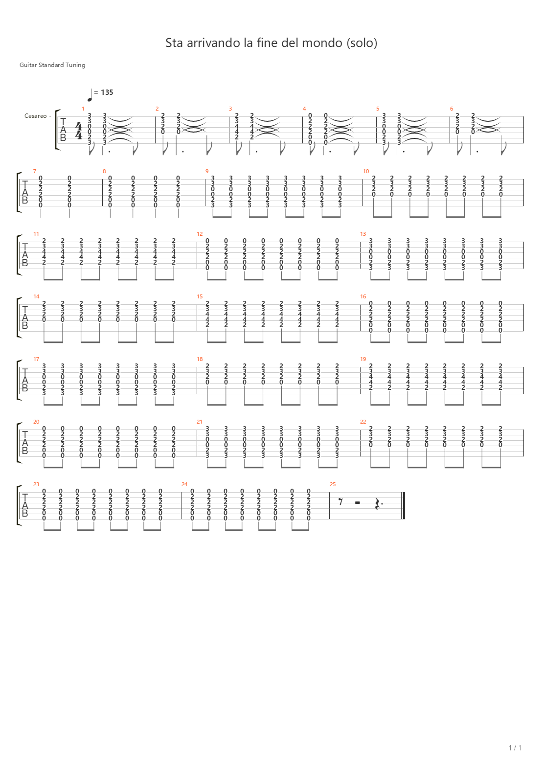 Sta Arrivando La Fine Del Mondo吉他谱