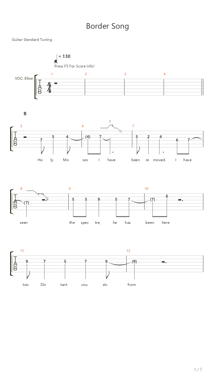 Border Song吉他谱