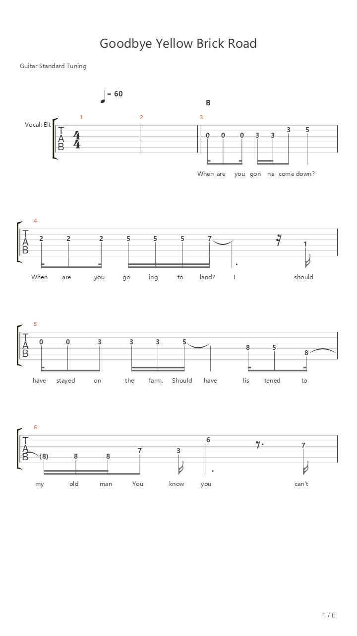 Goodbye Yellow Brick Road吉他谱