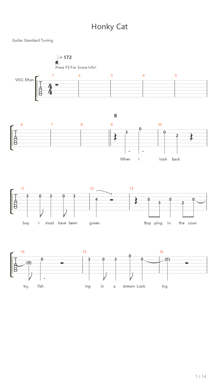 Honky Cat吉他谱