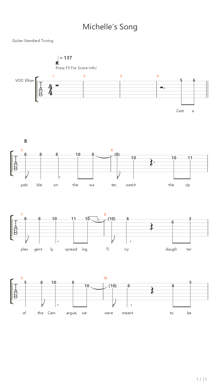 Michelles Song吉他谱