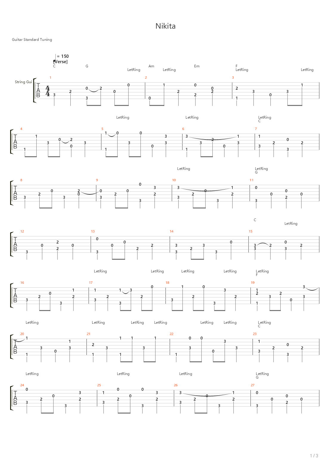 Nikita吉他谱