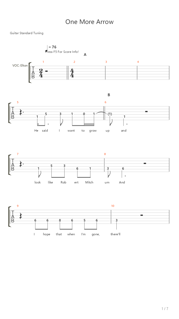 One More Arrow吉他谱