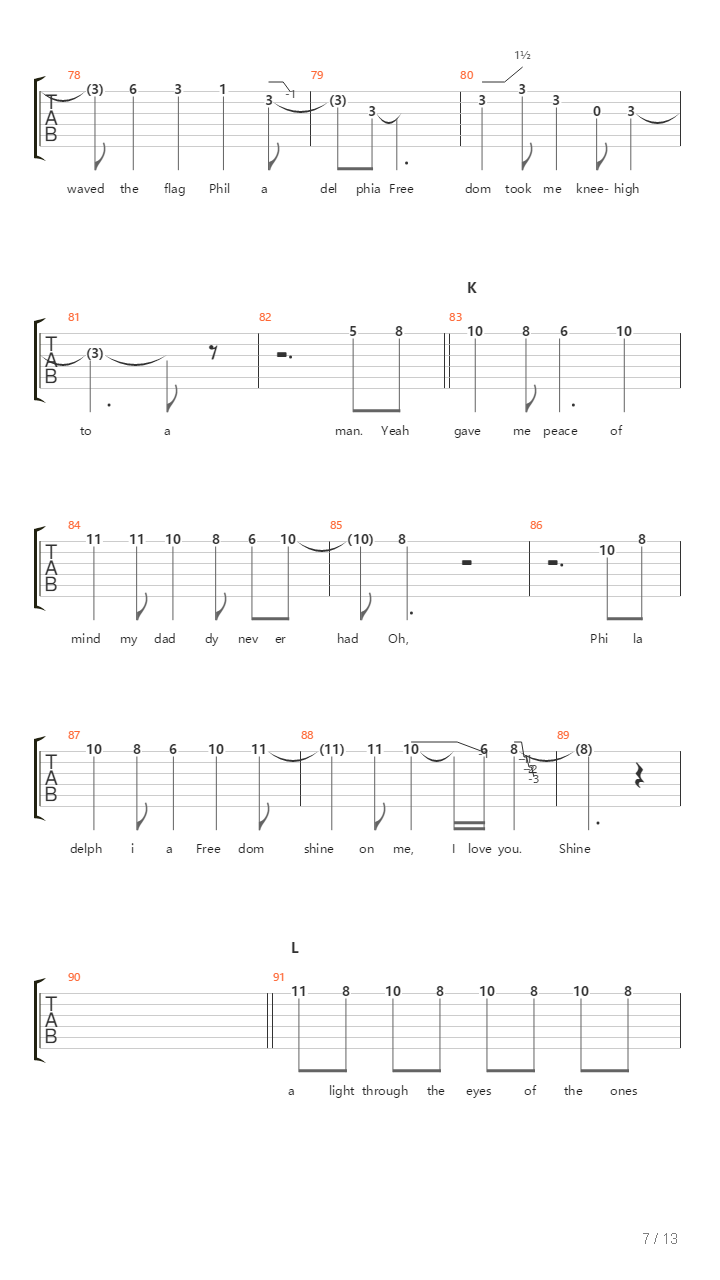Philadelphia Freedom吉他谱
