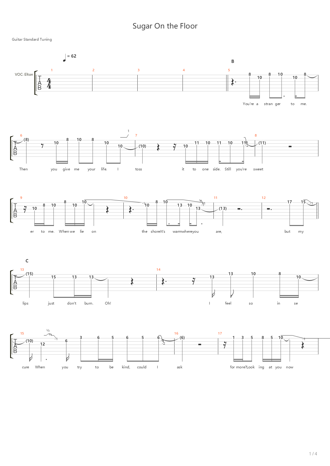 Sugar On The Floor吉他谱