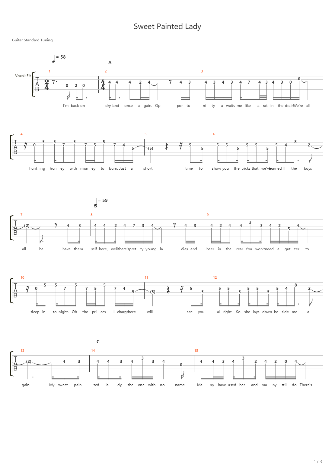 Sweet Painted Lady吉他谱