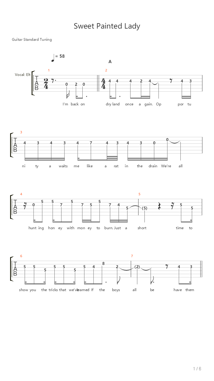 Sweet Painted Lady吉他谱