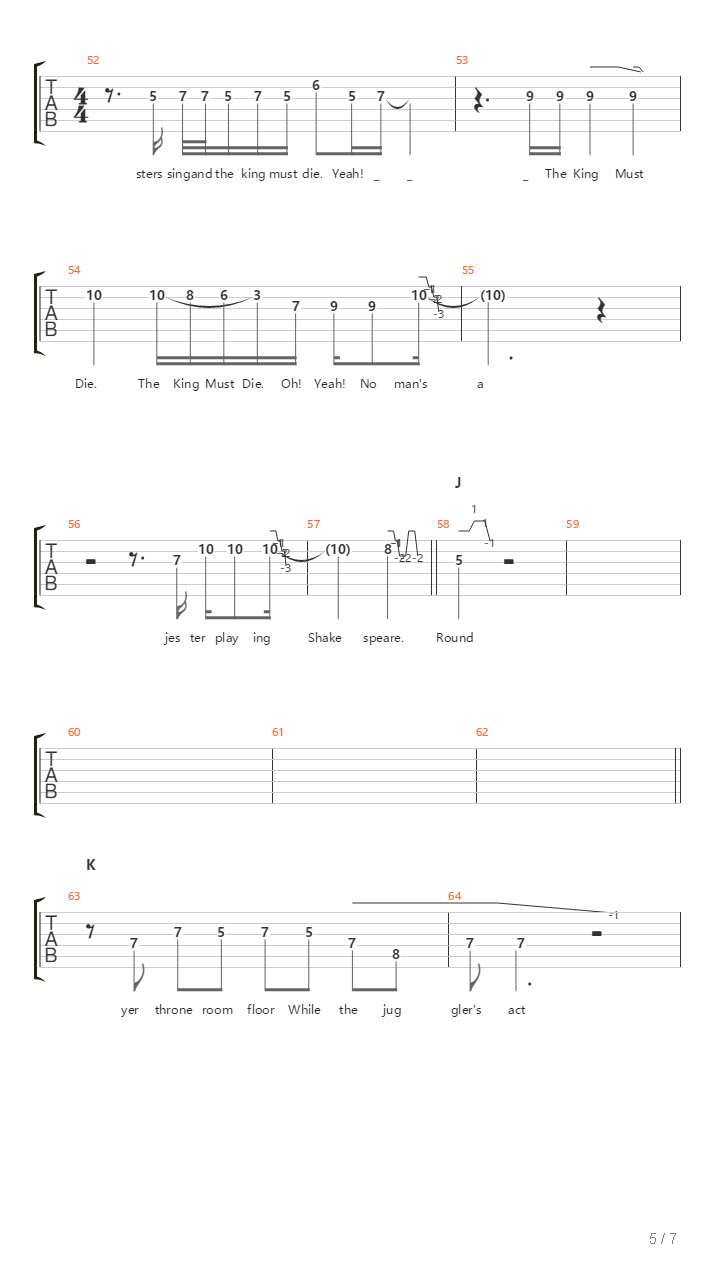 The King Must Die吉他谱