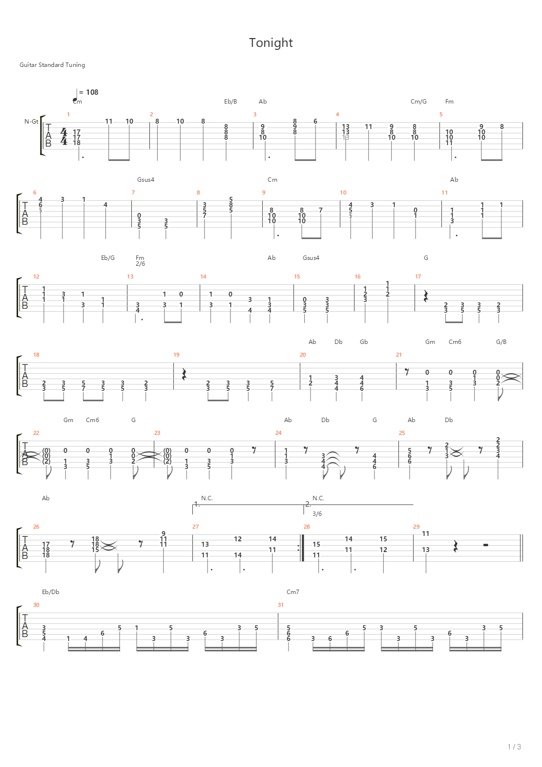 Tonight吉他谱