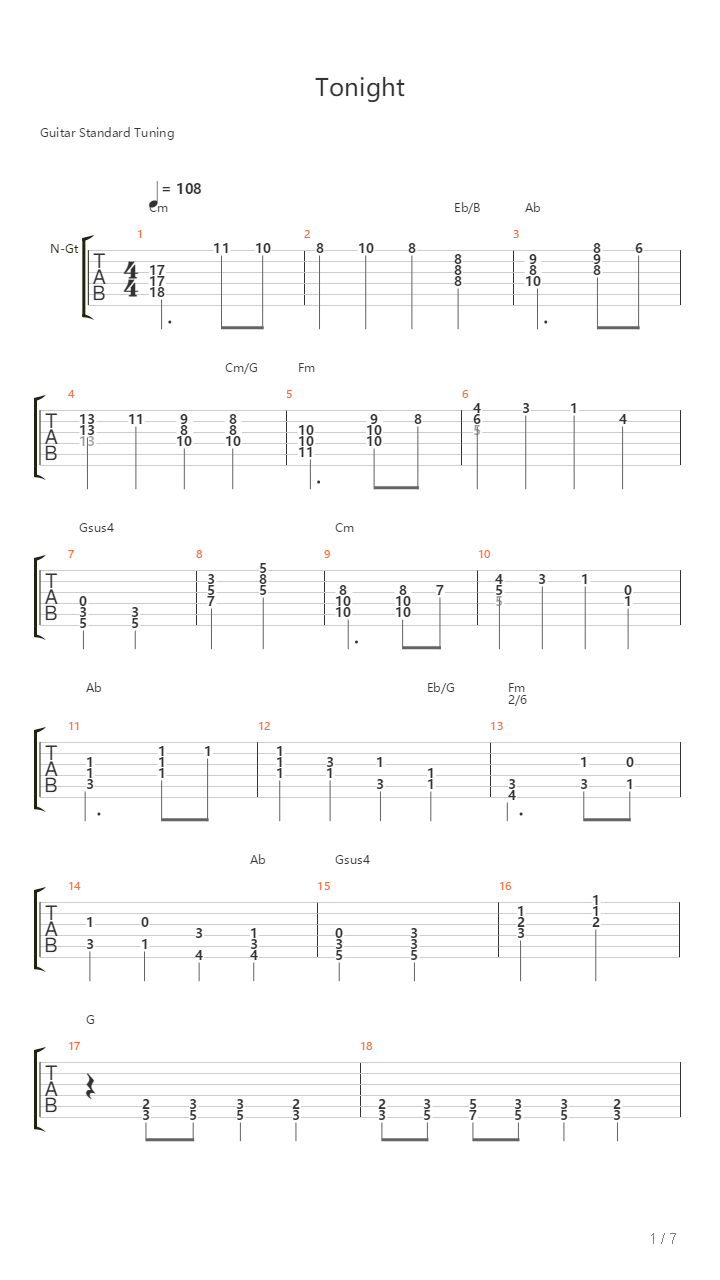 Tonight吉他谱