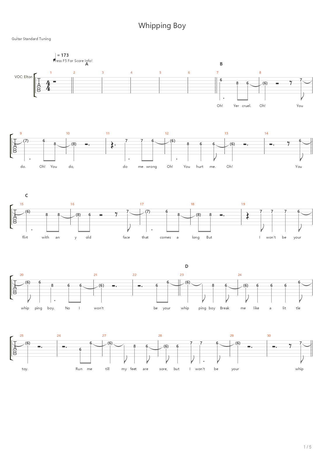 Whipping Boy吉他谱