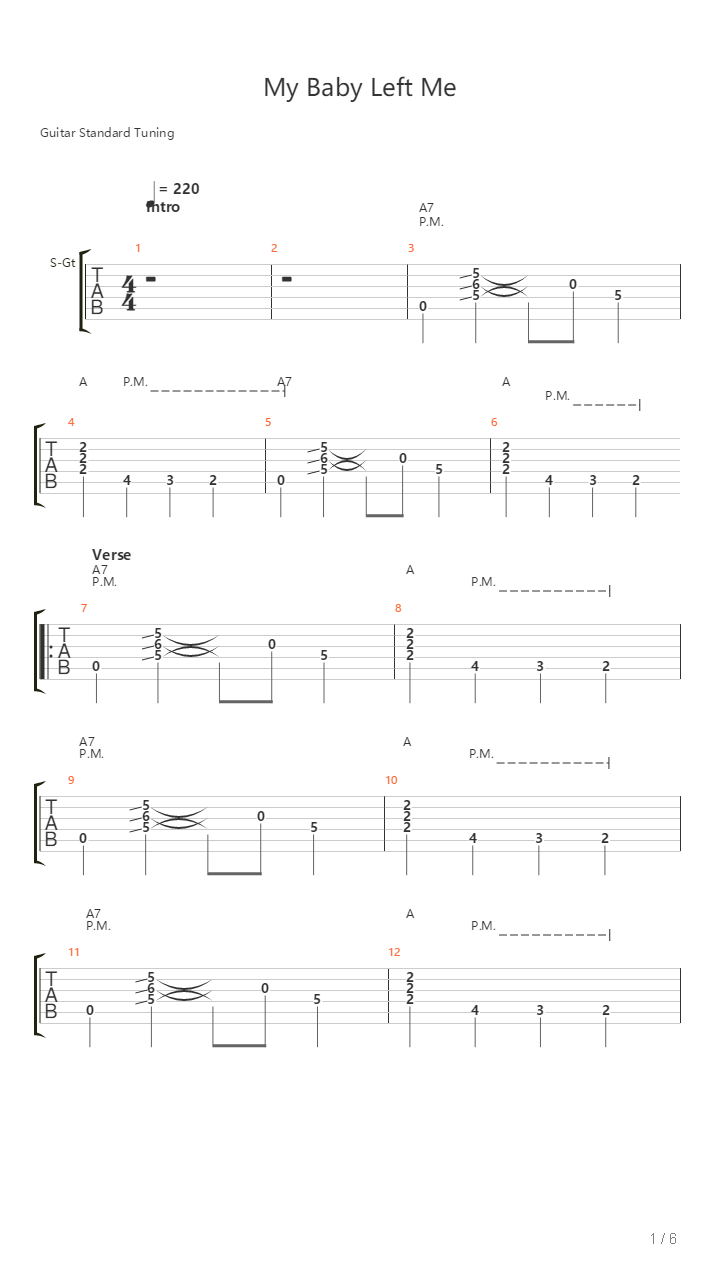My Baby Left Me吉他谱