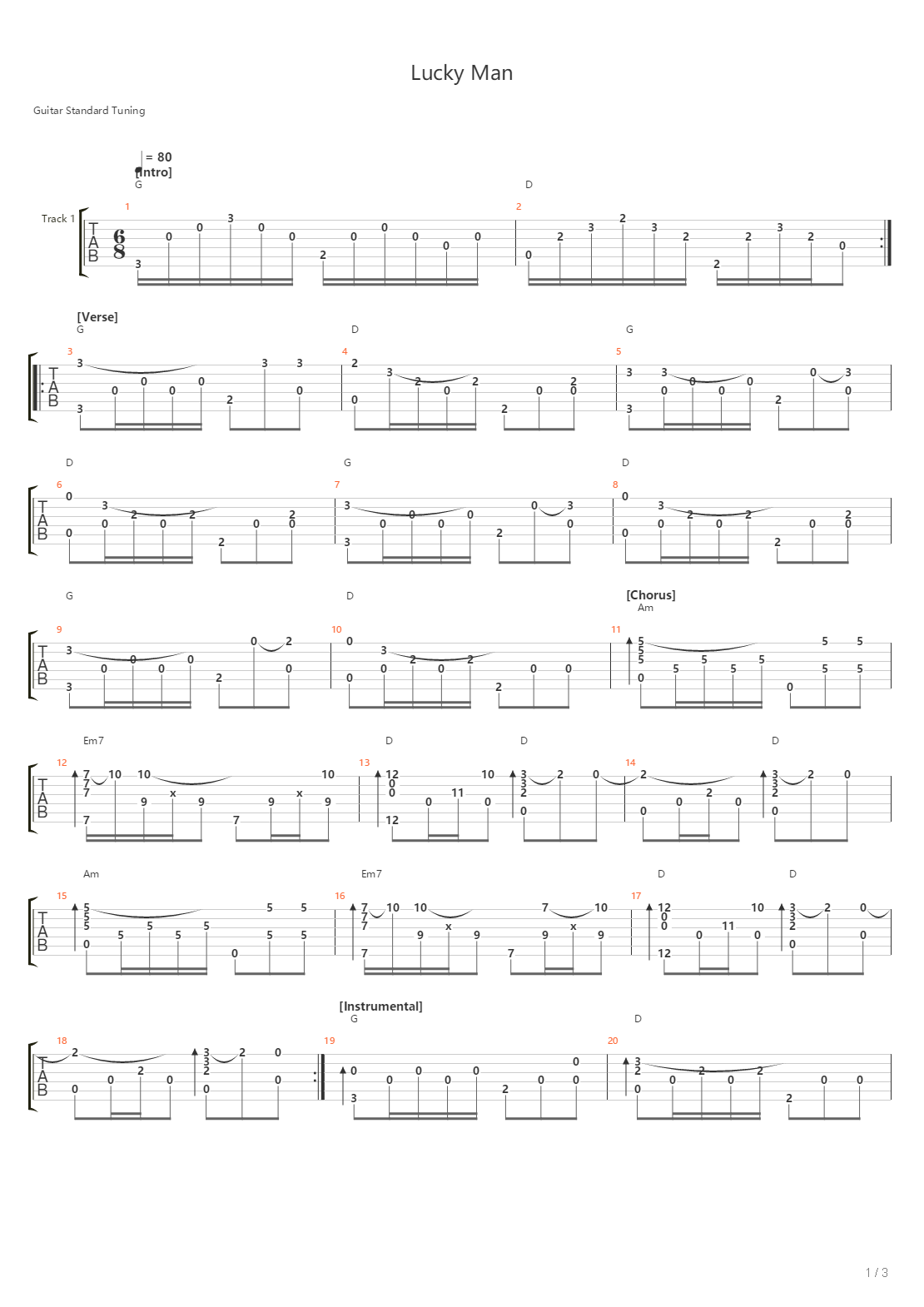 Lucky Man吉他谱