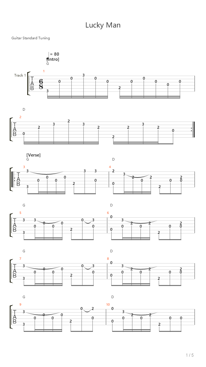 Lucky Man吉他谱