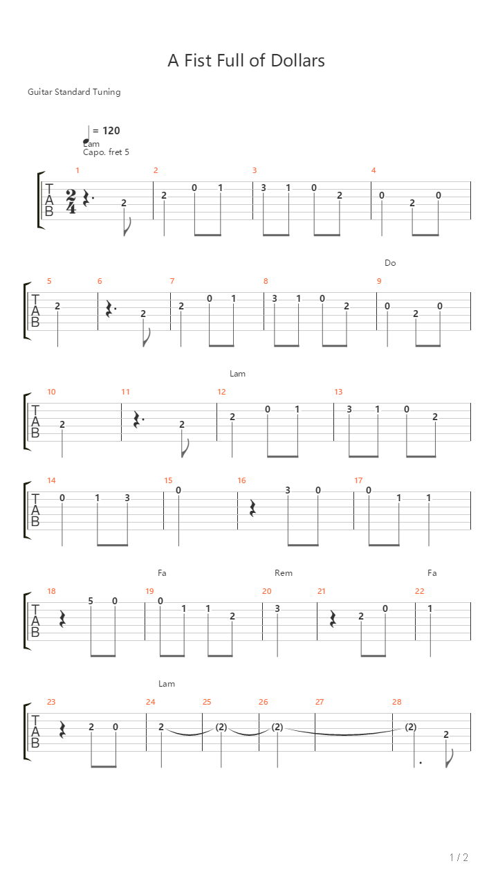 A Fistful Of Dollars吉他谱