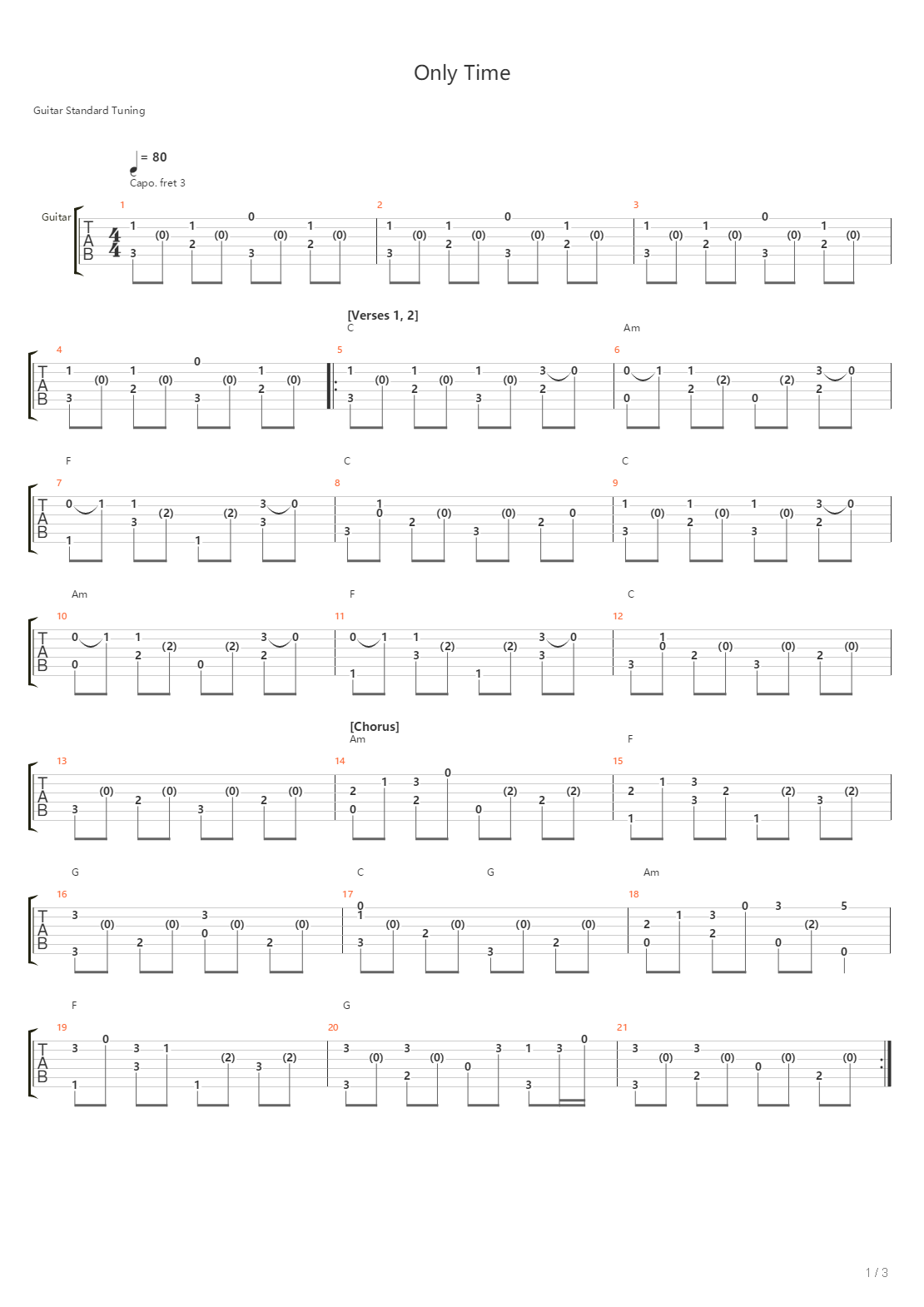 Only Time吉他谱