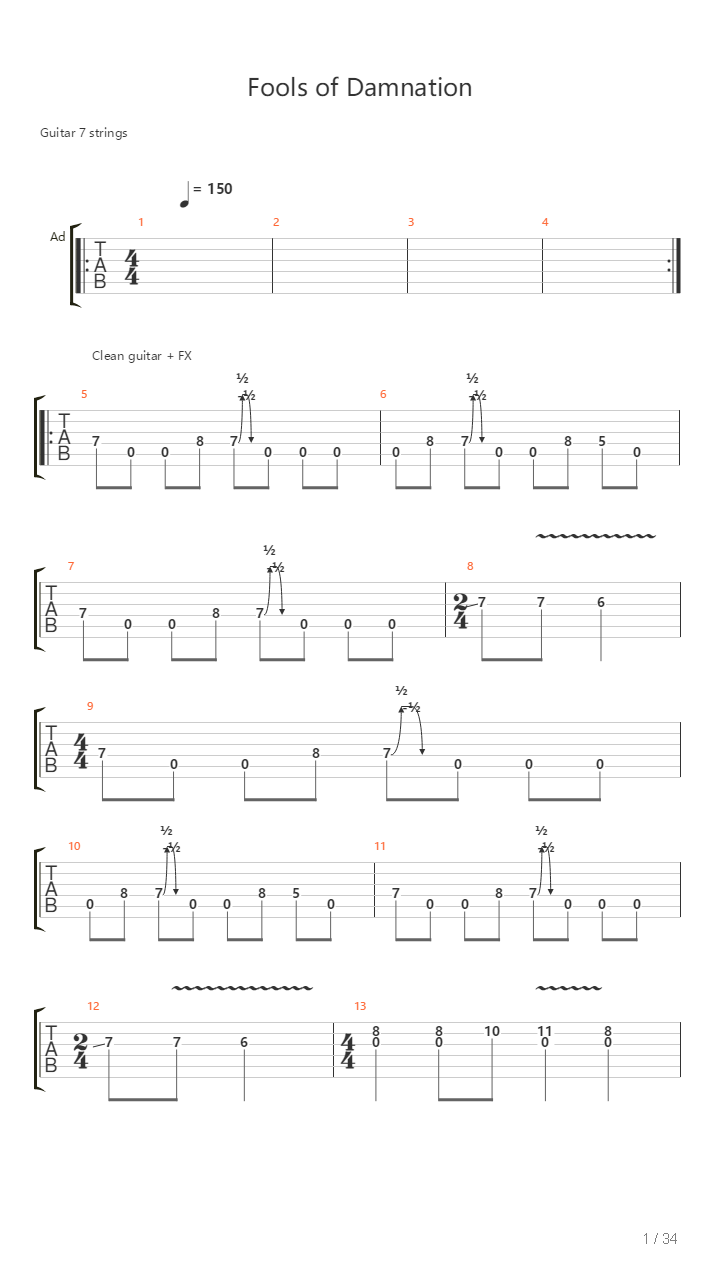 Fools Of Damnation吉他谱