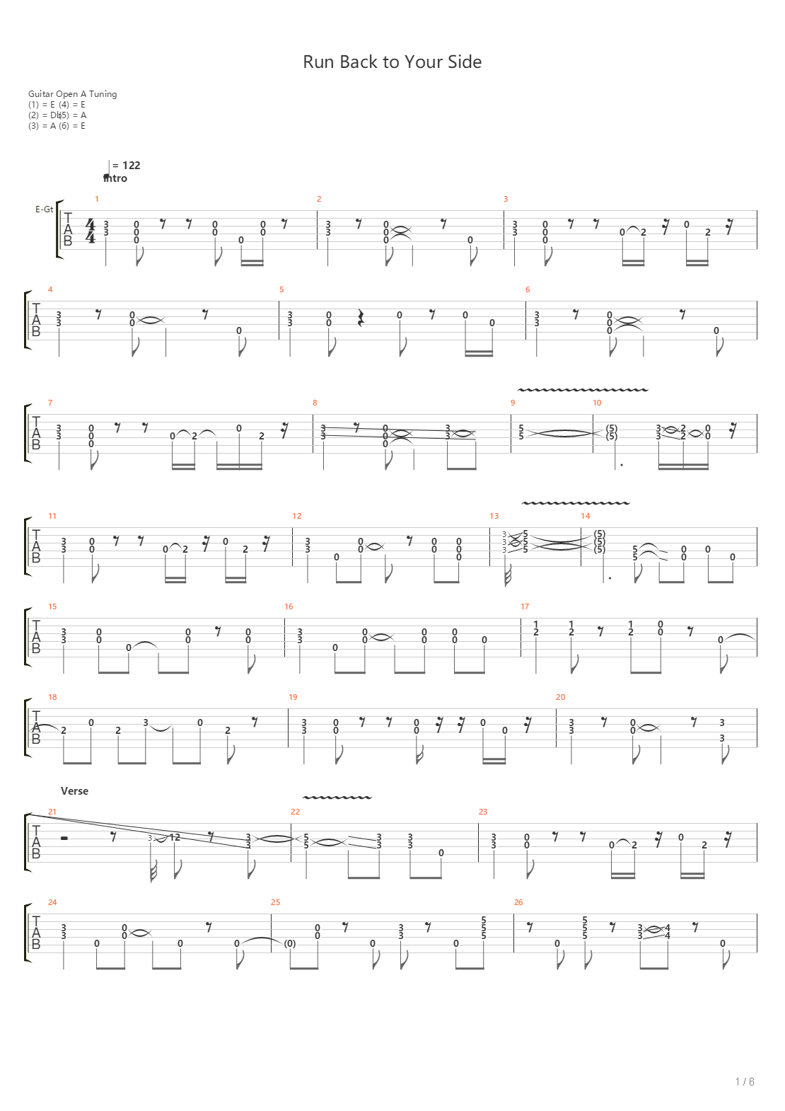 Run Back To Your Side吉他谱