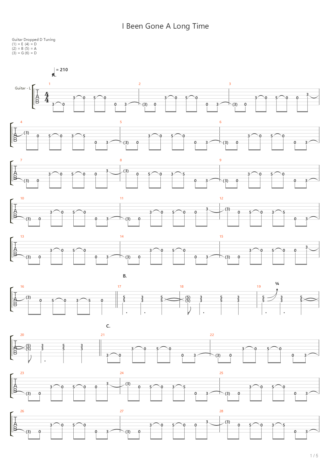 I Been Gone A Long Time吉他谱