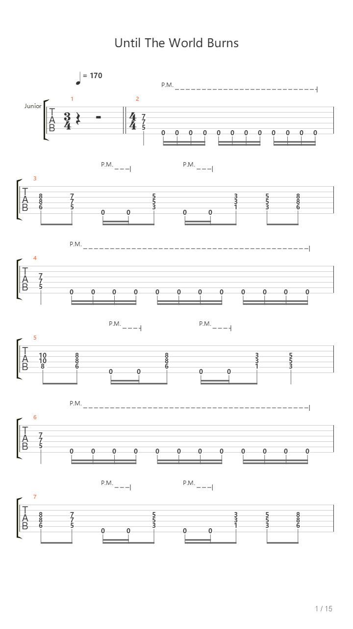 Until The World Burns吉他谱