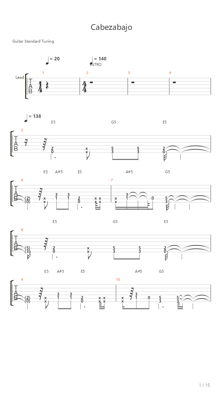 Cabezabajo吉他谱