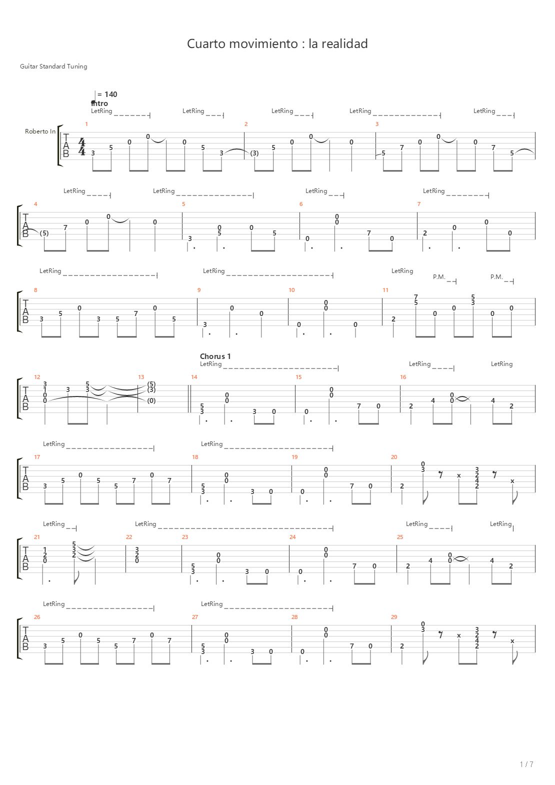 Cuarto Movimiento La Realidad吉他谱