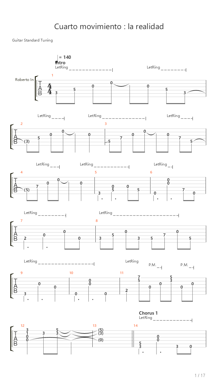 Cuarto Movimiento La Realidad吉他谱