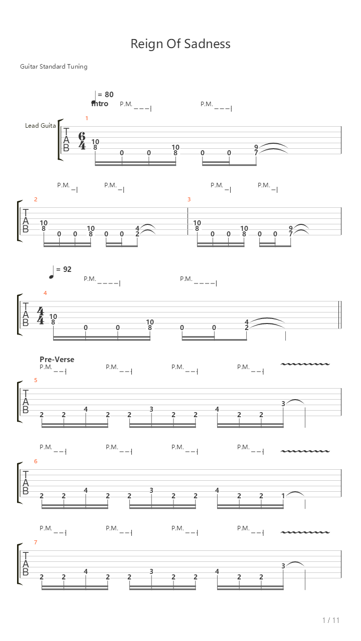 Reign Of Sadness吉他谱