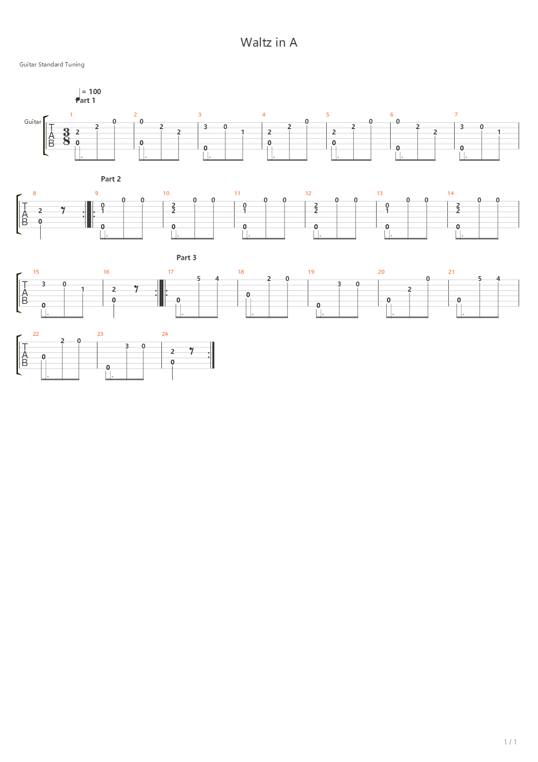 Opus 241 No 11 - Waltz In A吉他谱