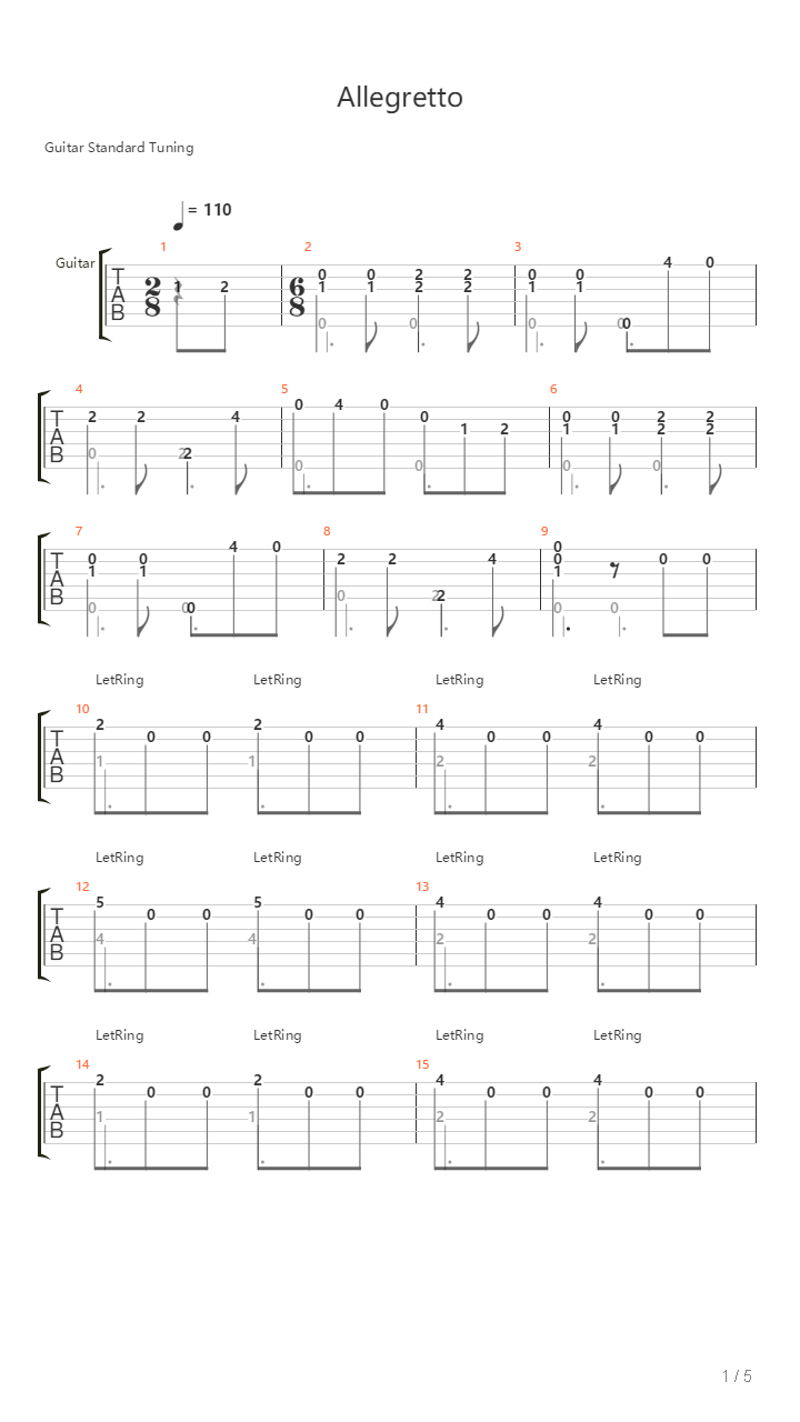 Opus 241 No 14 - Allegretto In E吉他谱