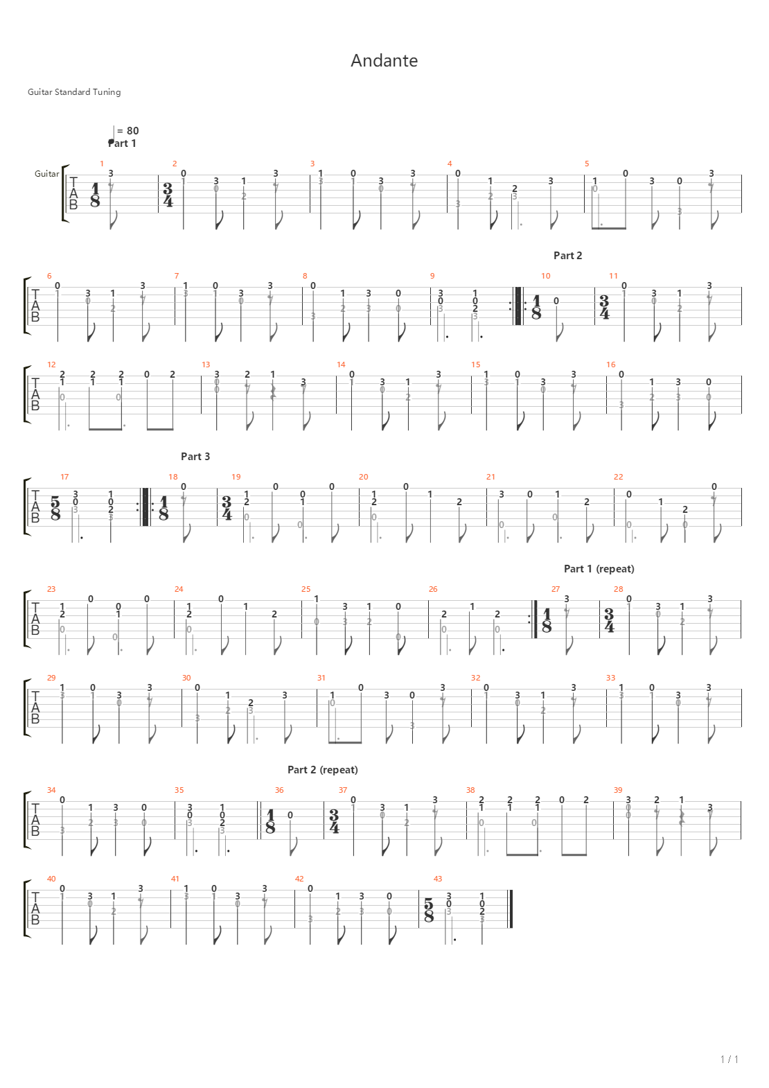 Opus 241 No 3 - Andante In C吉他谱