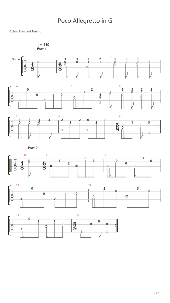 Opus 241 No 6 - Poco Allegretto In G吉他谱