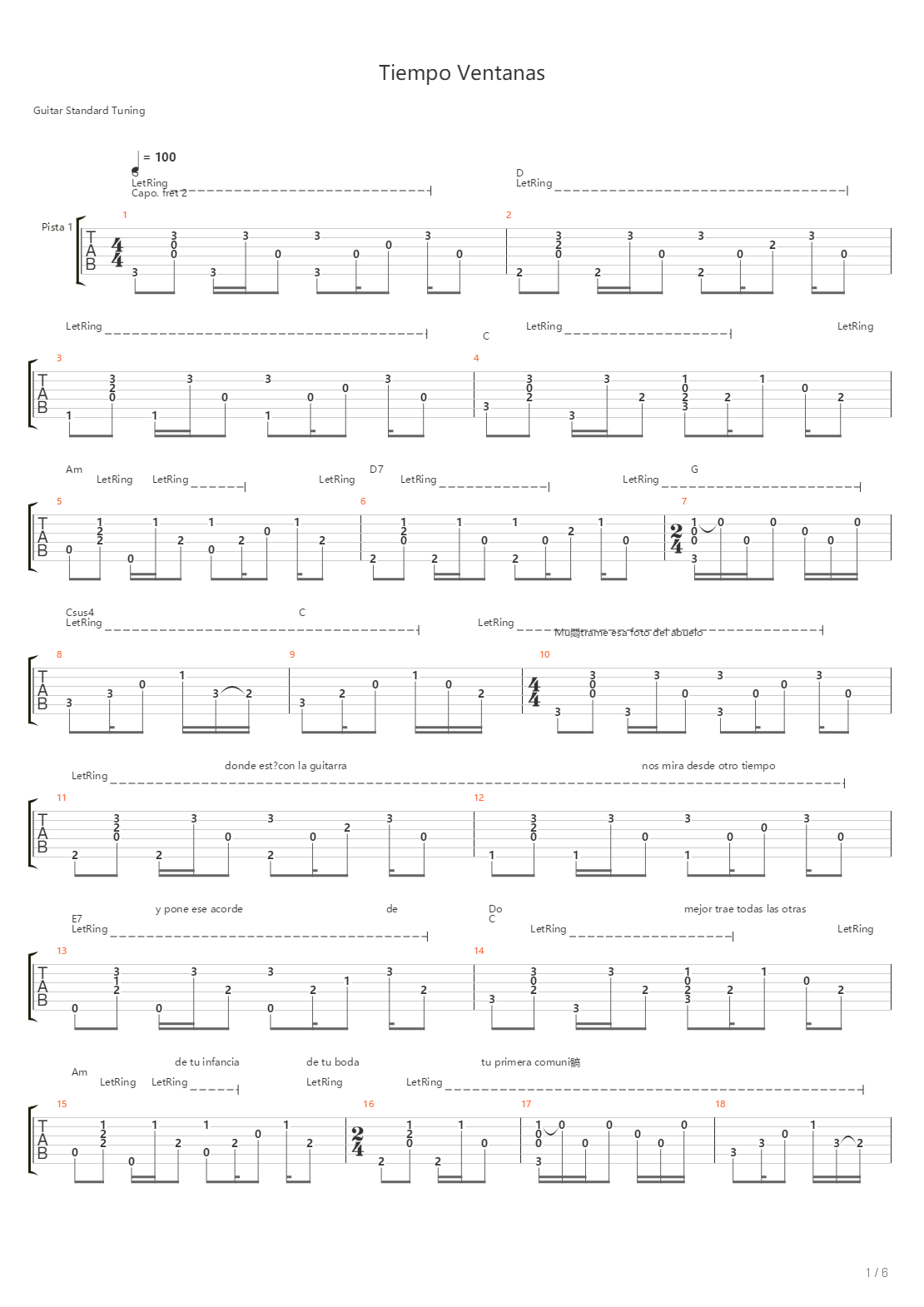 Tiempo Ventanas吉他谱